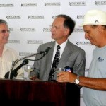 Zev Buffman of Ruth Eckerd Hall and Clearwater Mayor George Cretekos toast Michael Preston, commonly known as Frenchy, during last week's announcement of Preston's $350,000 gift to the Capitol Theatre